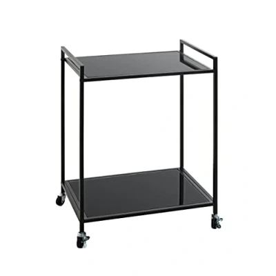 Image of HAKU Mobel Trolley Black, Metal, Tempered Glass Size: W 50 cm X H 69 D 36 cm, Style: Modern