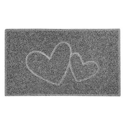 Image of Nicoman DOUBLE HEART Embossed Shape Door Mat Trapper Jet Washable Doormat (Use Indoor or Sheltered Outdoor), Medium (75x44cm), Black with Grey