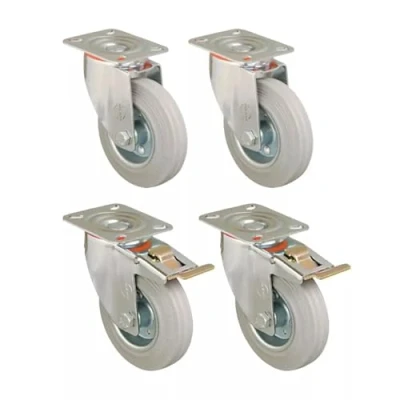 Image of Premium Heavy Duty Swivel/Directional Brake Castor Wheels, 80 200mm Diameter, 60 180kg Load Capacity Per Wheel, Set of 4, Grey Rubber UK Seller (Grey, 150mm)