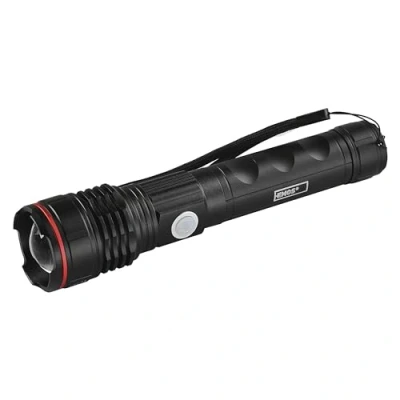 Image of EMOS Rechargeable LED Metal Torch for Outdoors, Focusable, Luminous Flux, 600 Lumens, 230 m Beam Range, 8 Hours Use, IP44 Waterproof, Includes Charging Cable, Practical Box