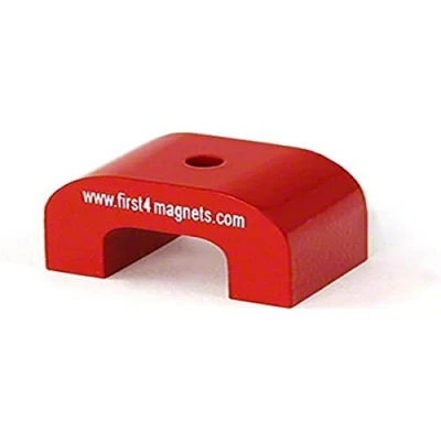 Image of Medium Red Alnico Horseshoe Magnet for High Temperature, Engineering, and Manufacturing Applications 40mm x 25mm 4.5mm hole 9kg Pull