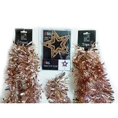 Image of Homestreet Sparkle this Christmas with Stylish and Elegant Rose Gold Luxury Tree decorations, decorating Pack containing Topper Tinsel (Pack)