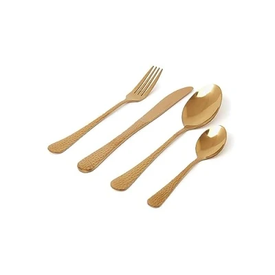 Image of Sabichi Hammered Copper Cutlery Set for 4 16 Piece Stainless Steel Flatware Easy to Clean Gold Sets Tableware with Knives, Forks, Tablespoons, Teaspoons