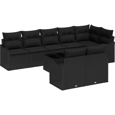 Image of vidaXL 9 Piece Garden Sofa Set with Cushions Beige Poly Rattan