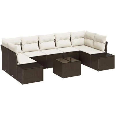 Image of vidaXL 8 Piece Garden Sofa Set with Cushions Brown Poly Rattan