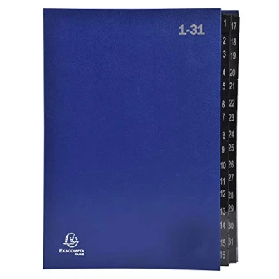 Image of Exacompta Ref 57042E Multipart File 250 x 330mm in Size, Suitable for A4 Documents, 270gsm Recycled Card, Expanding Spine, 32 Sections (Labelled 1 31) Blue