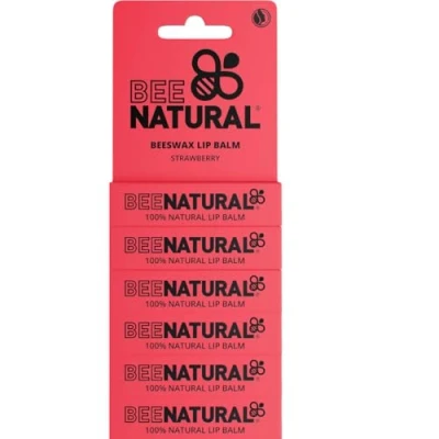 Image of Bee Natural 100% Moisturising Lip Balm Strawberry Pack of 6
