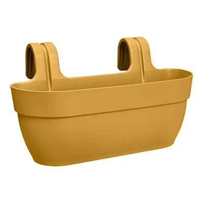 Image of Muddy Hands Hanging Planter Outdoor Garden Fence Balcony Rail Railing Flower Herb Trough Plant Pot (Large, Yellow)