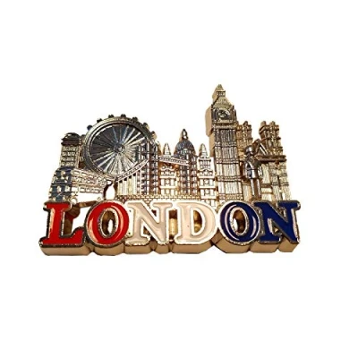 Image of London Metal Fridge Magnet Silver Coloured/Eye/Tower Bridge/Big Ben/St. Paul&#039;s Cathedral/Westminster Abbey/Royal Guard/Telephone Box/Double Decker Bus/England UK British Souvenir