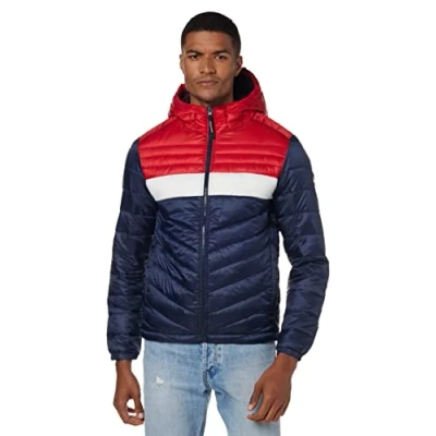 Image of JACK &amp; JONES Mens Hero Puffer Hoodie Navy Block S