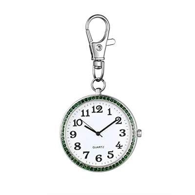 Image of JewelryWe Key Chain Watch Rhinestone Quartz Pocket FOB Clip on Belt Novelty Ring Watches for Men Women