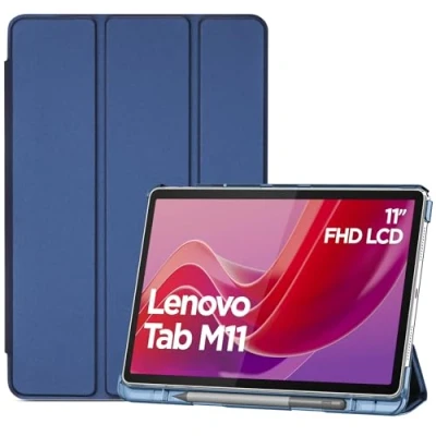 Image of ProCase Smart Case for Lenovo Tab M11 11&quot; 2024 TB330FU with Pen Holder, Slim Stand Tri Fold Hard Shell Protective Tablet Cover Translucent Back Support Auto Wake/Sleep Navy