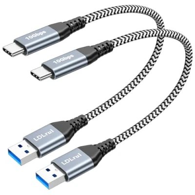 Image of USB C Cable 10Gbps Data Transfer(0.3M/1ft, 2 Pack), 3.2 Gen to Type Charger Cable, 3.1A Fast Charge &amp; Sync for iPhone 15, Samsung Galaxy S20 S10 S9, Portable SSD, Android Auto