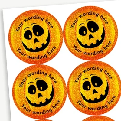 Image of 140 Personalised Holographic Sparkly Pumpkin Motivational School Praise Teachers Reward Stickers 37mm Primary Teaching Services