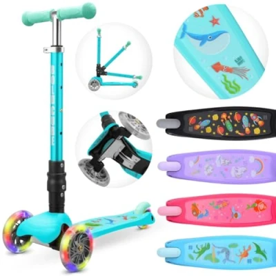 Image of BOLDCUBE Teeny Fold Scooter for Kids Ages 3 8 Years Foldable Light Up Wheels Height Adjustable 61 to 79 cm