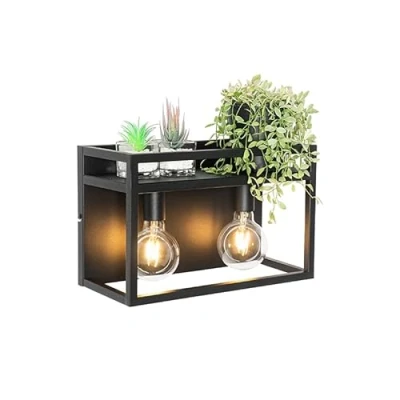 Image of Qazqa Industrial Wall Lamp I Light Black with Rack 2 Lights Cage Suitable for LED E27 Steel Living Room Kitchen Bedroom
