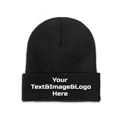 Image of Customized Hat Slouch Black Beanie Your Text&amp;Image&amp;Logo Here Knitted Hats