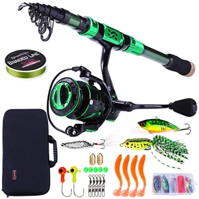Image of Sougayilang Fishing Rod &amp; Reel Combinations Telescopic Carbon Fiber Spinning 12+1 BB with Carry Case for Saltwater Freshwater Fishing, 2.4M/7.89FT