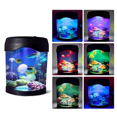 Image of Yuehuamech LED Fantasy Jellyfish Lava Lamp Color changing Mood Luminous Light Electric Night Tank Aquarium for Home Office Background Decor