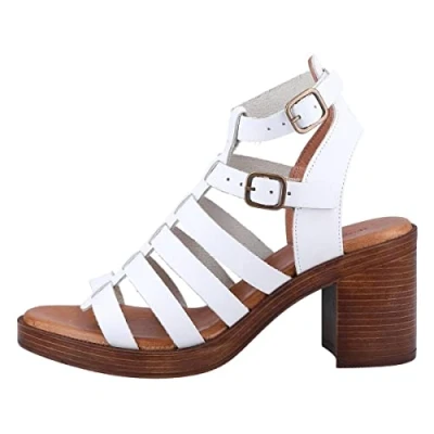 Image of Hush Puppies Women&#039;s Gloria Gladiator Ladies Heeled Sandals, White, 5 UK
