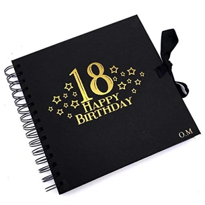 Image of Personalised 18th Birthday Black Scrapbook, Guest Book Or Photo Album with Gold Script