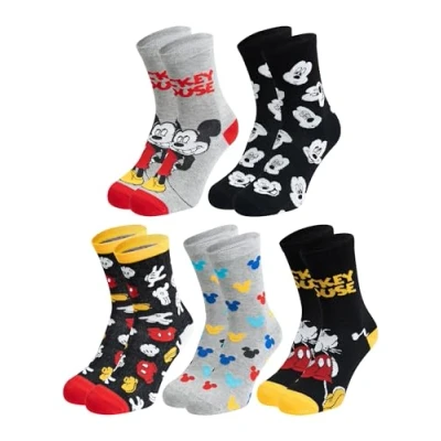 Image of Disney Mickey Mouse Socks for Men Men&#039;s Trainer Stockings 40 45 (Pack of 5), multicoloured,