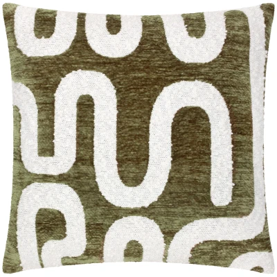 Image of Hoem Vardan Chenille Jacquard Feather Filled Cushion White/Green Size 45 cm x