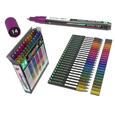 Image of 24 Jewel Tones Acrylic Paint Pens Special Color Series Markers Set 0.7mm Extra Fine Tip, Rock Painting, Glass, Mugs, Wood, Metal, Canvas, DIY Projects, Detailing. Non Toxic, Waterbased, Quick Drying