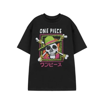Image of Vanilla Underground One Piece Skull Mens Black T Shirt Graphic Tee Short Sleeve Top Pirate Anime Design Cotton Crew Neck Men &amp; Teens Manga Fan Apparel Gift