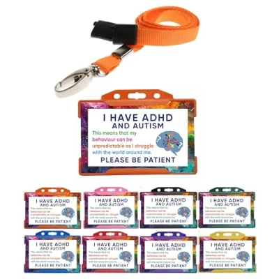 Image of QUANTUM LEAP ADHD and Autism Disability ID Card with Orange Holder Lanyard