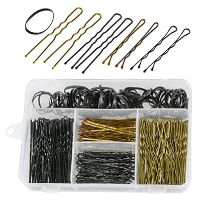 Image of 300 Pcs Bobby Pins &amp; Hair Bands Set Including 100 200 U Shape Clips with Storage Box for Fine Blonde Pin
