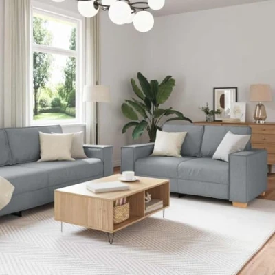 Image of vidaXL Sofa Set of 3 Modern Light Grey Couch Ensemble for Living Room/Office Breathable Polyester with Easy Maintenance Durable Metal/Wooden Frames Seats Up to 6