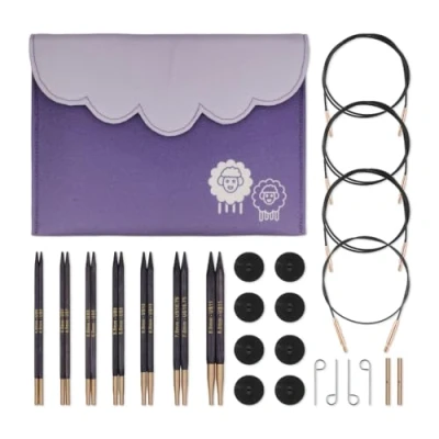Image of KnitPro J&#039;Adore Cubics Knitting Pins, Circular, Interchangeable, Normal Length, Deluxe Set, Purple, 26 19301