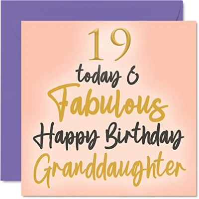 Image of Fabulous 19th Birthday Cards for Granddaughter 19 Today &amp; Happy Card from Nanny Grandad Grandma, 145mm x Lovely Greeting Gift Grandaughter