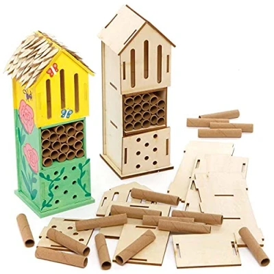 Image of Baker Ross FE508 Wooden Bug Hotel Kits Pack of 2, Woodcraft Activities to Paint and Decorate for Kids Arts Crafts or Garden Projects,Green