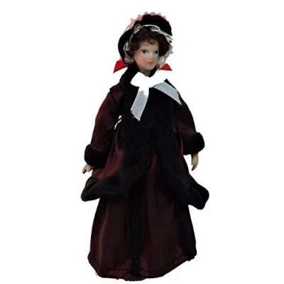Image of Melody Jane Dolls House Victorian Lady in Red Coat Miniature Porcelain People