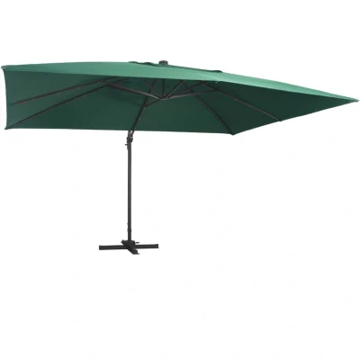 Image of vidaXL Cantilever Garden Parasol with LED Lights and Aluminium Pole 400x300 cm Green