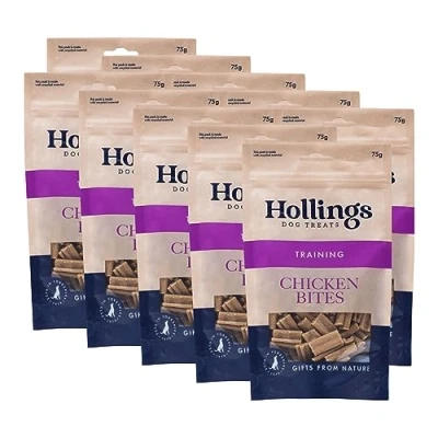 Image of Hollings Chicken Bites Dog Training Treats, Delicious Treats for Adult Dogs, High in Protein &amp; Made with 100% Natural Ingredients 75g (Pack of 10)