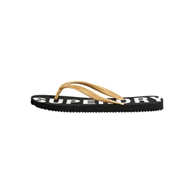 Image of Superdry Women&#039;s Code Essential FLIP Flop, Black/Metallic Gold, Large UK