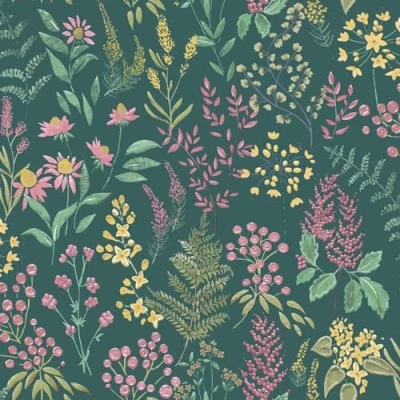 Image of Rural Paradise Floral Sprig Wallpaper Teal/Pink Holden 13660