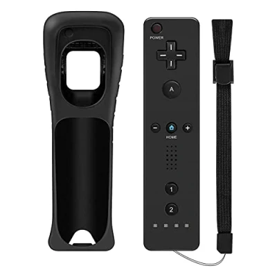 Image of Wii Remote Controller, Controllers, Replacement Game Controller for Nintendo Wii/Wii U, with Silicone Case and Wrist Strap (Black)