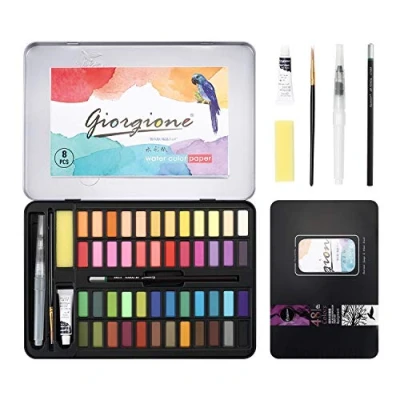 Image of DazSpirit Watercolour Paint Set, 48 Colors in Portable Box with Papers, Brushes, and Tools, Travel Set Ideal for Artists, Hobbyists
