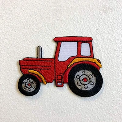 Image of Farming Tractor Cute Red Iron Sew on Embroidered Patch