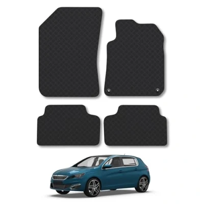 Image of 5mm Rubber Car Mats Compatible With Peugeot 308 (2013 2021) Tailored Fit Floor Set Accessory Custom Anti Slip Backing Heavy Duty Waterproof Easy Clean Durable All Weather Full Coverage