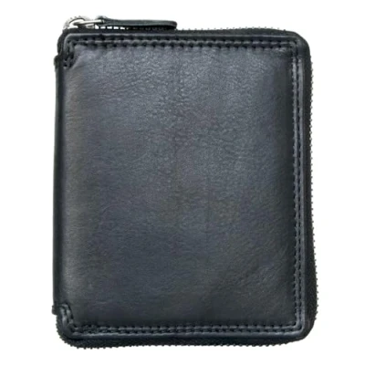 Image of FLW Pocket Sized Metal Zip Around Genuine Leather Wallet (Zipper Around)