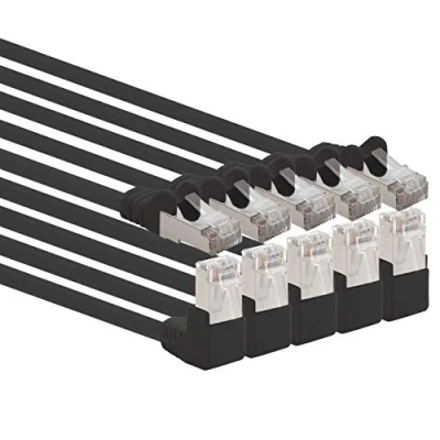 Image of 1aTTack.de 366190 Cat.6 Network Cable Angled 90 Degrees 2 m Black Pack of 5 Cat6 Patch (SFTP PIMF) 1000 Mbit/s RJ 45 Connector x