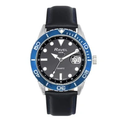 Image of Ravel Plus Men&#039;s 42mm Round 5ATM Calendar Watch Rotating Uni Directional Bezel and Sapphire Coated Lens Japanese Analogue Quartz RPD 011M Black/Blue