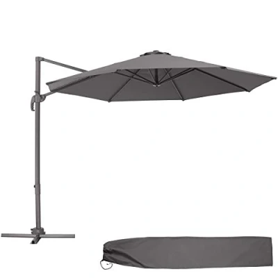 Image of TecTake® Cantilever Garden Parasol 3m with 50+ UV Protection, Water Repellent Fabric, 360 Degree Rotation, 6 Tilting Angles, Hand Crank Sun Umbrella Inc. Protective Cover for Outdoor Patio Grey