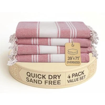 Image of LANE LINEN Oversized Beach Towels Set of 4, 39&quot;x71&quot; Turkish Cotton Rich &amp; Quick Dry Pool Towels, Lightweight Pre Washed Travel Cashmere Rose