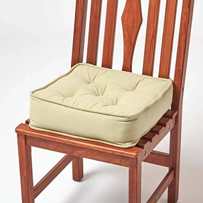 Image of HOMESCAPES Sage Green Dining Chair Booster Cushion Large Firm 40 cm Square Seat Pad with Supportive 10 Thick Lift Luxury Soft Cotton For The Elderly, Post Operative and Pregnancy